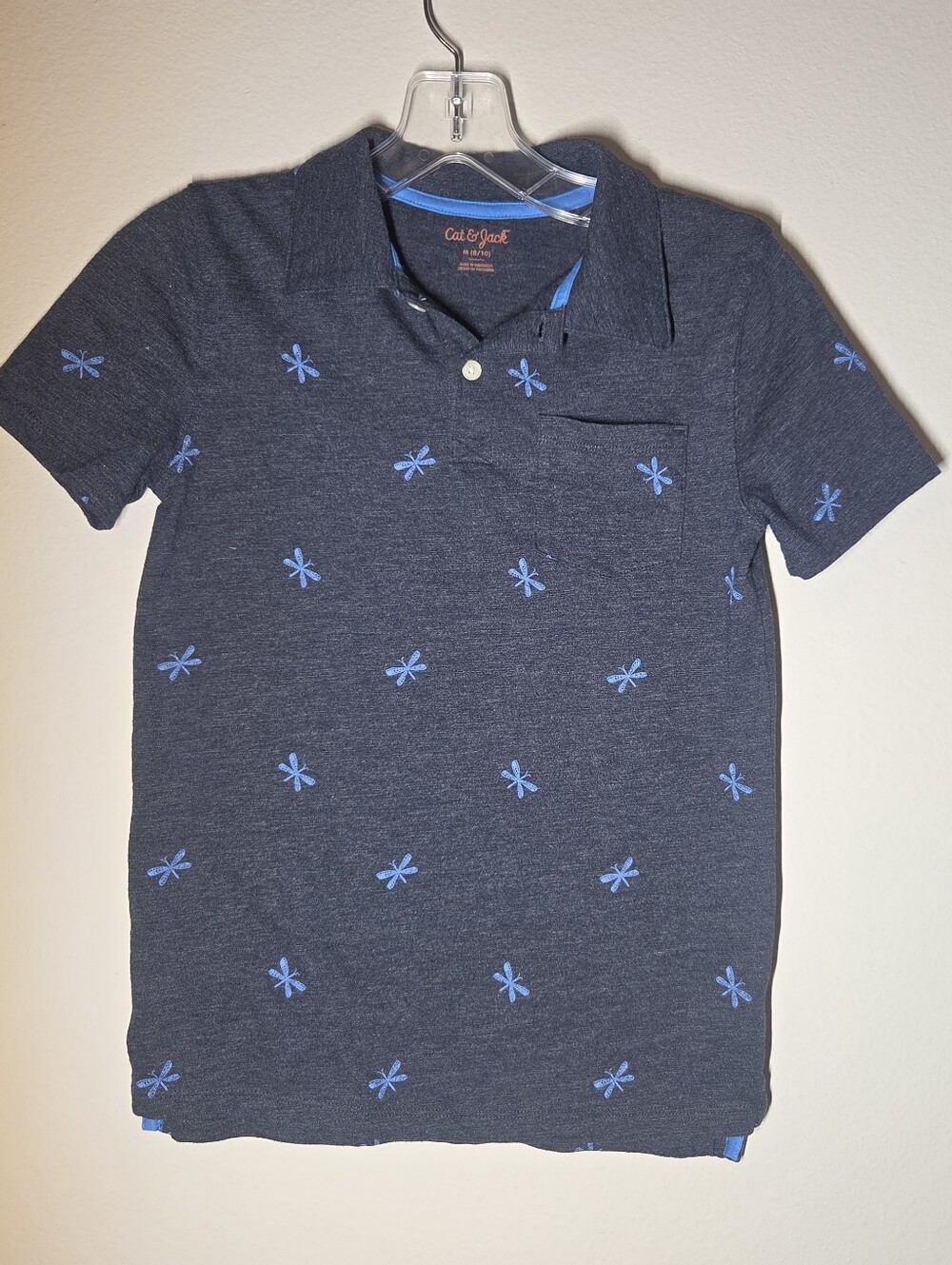 Cat & Jack Navy Polo with Light Blue Dragonfly Accents